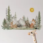 XL Wandsticker Sonne, Bäume, Bär, Fuchs und Berge – Naturinspirierte Wanddekoration für Kinderzimmer