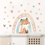 Wandsticker Fuchs mit Herzen, Sternen und Regenbogen – Niedliche Dekoration für Kinderzimmer