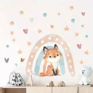 Wandsticker Fuchs mit Herzen, Sternen und Regenbogen – Niedliche Dekoration für Kinderzimmer