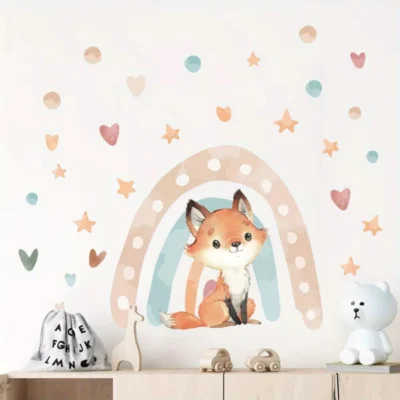Wandsticker Fuchs mit Herzen, Sternen und Regenbogen – Niedliche Dekoration für Kinderzimmer