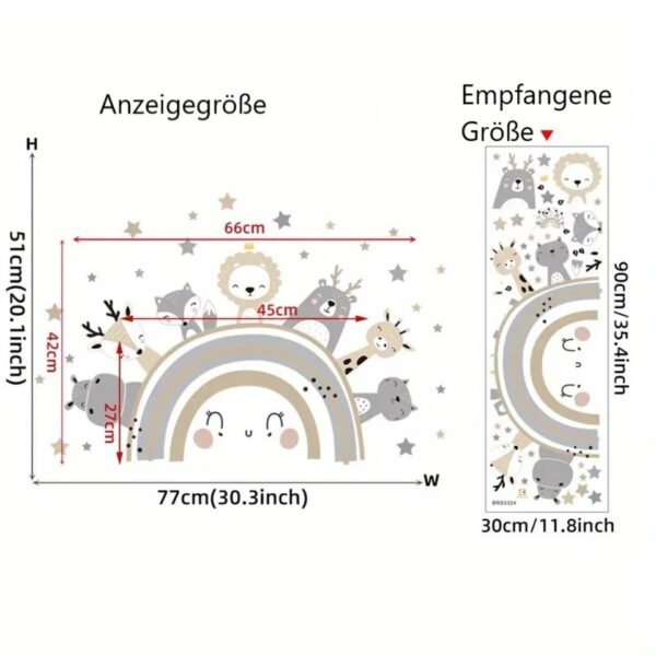 Tiere & Regenbogen Wandsticker – Niedliche, Selbstklebende Dekoration für Kinderzimmer, Babyzimmer & Spielzimmer. - Image 3