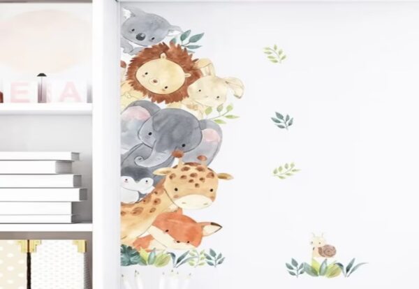 Wandsticker Elefant, Kaninchen, Fuchs und Löwe – Niedliche Tierwelt für das Kinderzimmer