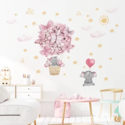 Wandsticker Schmetterlinge, Wolken, Elefant, Sterne und Sonne – Magische Wanddekoration für Kinderzimmer