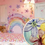 Handgemalte Regenbogen-Blumen Wandsticker – Selbstklebende Wandtattoos für Wohnzimmer, Schlafzimmer & Kinderzimmer.