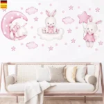Wandsticker Stern, Wolken, Hase und Mond – Magische Wanddekoration für Kinderzimmer