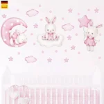 Wandsticker Stern, Wolken, Hase und Mond – Magische Wanddekoration für Kinderzimmer