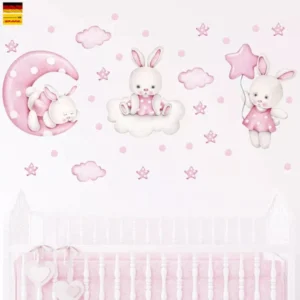 Wandsticker Stern, Wolken, Hase und Mond – Magische Wanddekoration für Kinderzimmer