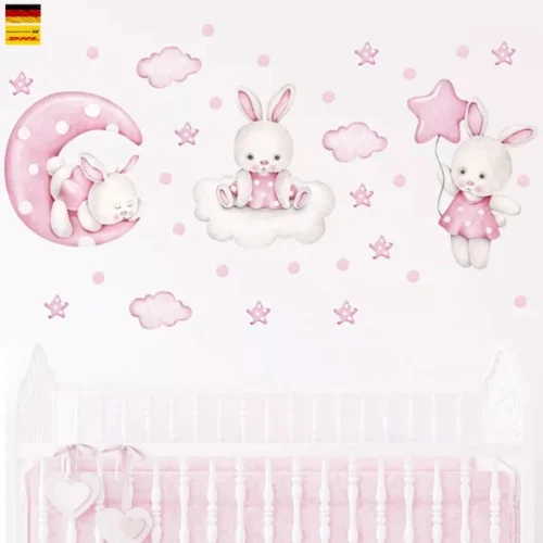Wandsticker Stern, Wolken, Hase und Mond – Magische Wanddekoration für Kinderzimmer