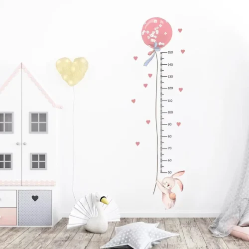 Wandsticker Dekoration 2 Teile – Kaninchen Ballon Höhenmessung Ruler für Kinderzimmer