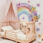 Handgemalte Regenbogen-Blumen Wandsticker – Selbstklebende Wandtattoos für Wohnzimmer, Schlafzimmer & Kinderzimmer.