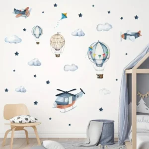 Charmante Heißluftballon- & Hubschrauber-Wandsticker – Abnehmbar