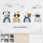 Cartoon-Baustellenfahrzeuge Wandtattoo – Aquarell Kinderzimmer Deko