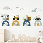 Cartoon-Baustellenfahrzeuge Wandtattoo – Aquarell Kinderzimmer Deko