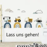 Cartoon-Baustellenfahrzeuge Wandtattoo – Aquarell Kinderzimmer Deko