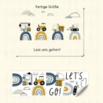 Cartoon-Baustellenfahrzeuge Wandtattoo – Aquarell Kinderzimmer Deko