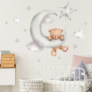 Adorable Bär & Wolken Cartoon Wandaufkleber - Einfaches Abziehen und Aufkleben für Schlafzimmer und Wohnraum Dekoration
