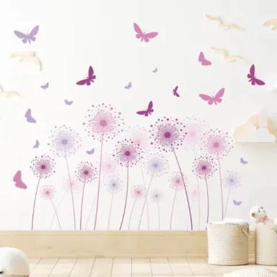 Cartoon Pusteblume & Schmetterling Wandsticker – Selbstklebende Wandtattoos für Schlafzimmer, Kinderzimmer & Wohnzimmer | DIY Wanddeko Blumen & Schmetterlinge | Abnehmbare Wandaufkleber für kreative Wohnraumgestaltung
