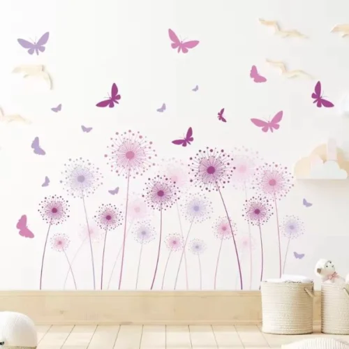 Cartoon Pusteblume & Schmetterling Wandsticker – Selbstklebende Wandtattoos für Schlafzimmer, Kinderzimmer & Wohnzimmer | DIY Wanddeko Blumen & Schmetterlinge | Abnehmbare Wandaufkleber für kreative Wohnraumgestaltung