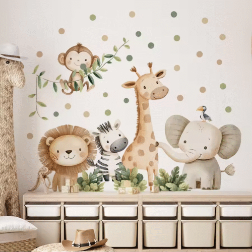 Cartoon Dschungeltiere Wandaufkleber – Abnehmbare Dekoration für Kinderzimmer, Wandkunst für das Kinderzimmer und das Babyzimmer