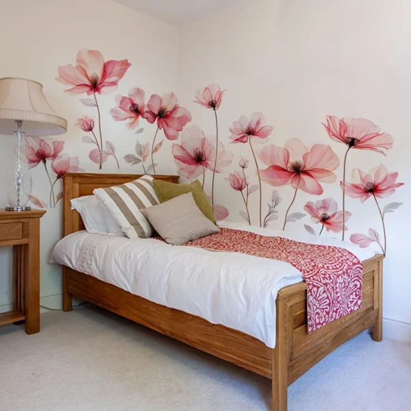 Moderne Wandsticker mit großem, lebendigem Blumenmotiv in Pink – Leicht anzubringen, ideal für Schlafzimmer, Wohnzimmer, Sofa oder Eingangsbereich | Zeitgemäße Dekoration für Zuhause | Blickfang für Flur & Wohnräume – Einfache Anwendung - Image 4