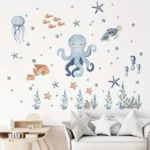 1 Stück Oktopus Wandtattoo Niedliches blaues Cartoon‑Meerestier‑Motiv | Selbstklebend, ablösbar, wasserfestes Vinyl – Dekorative Wandsticker für Zuhause: Eingangsbereich, Flur, Wohnzimmer, Schlafzimmer, Bad, Büro