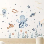 1 Stück Oktopus Wandtattoo Niedliches blaues Cartoon‑Meerestier‑Motiv | Selbstklebend, ablösbar, wasserfestes Vinyl – Dekorative Wandsticker für Zuhause: Eingangsbereich, Flur, Wohnzimmer, Schlafzimmer, Bad, Büro