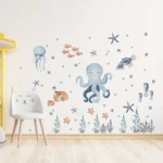 1 Stück Oktopus Wandtattoo Niedliches blaues Cartoon‑Meerestier‑Motiv | Selbstklebend, ablösbar, wasserfestes Vinyl – Dekorative Wandsticker für Zuhause: Eingangsbereich, Flur, Wohnzimmer, Schlafzimmer, Bad, Büro