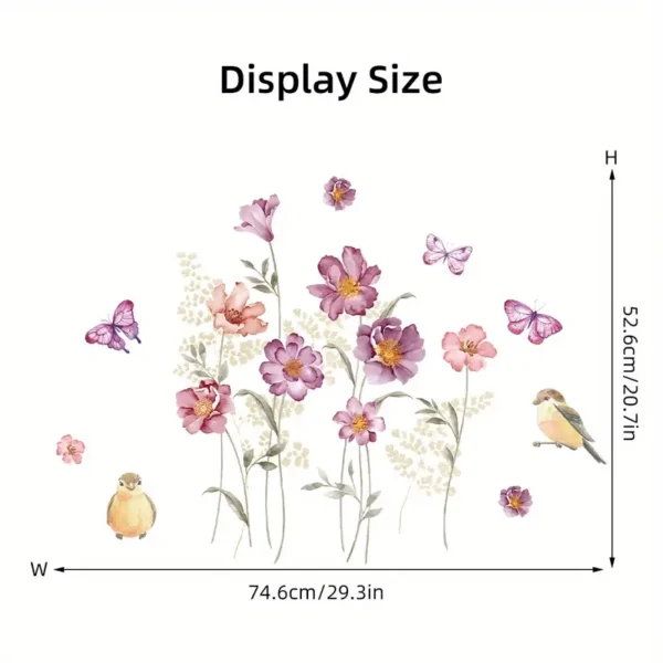 Moderne Blumen Wandaufkleber mit Schmetterling- und Vogel-Muster - Selbstklebende Dekor für Schlafzimmer, Wohnzimmer und Flur - Image 2