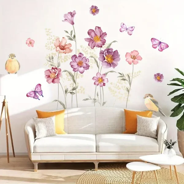 Moderne Blumen Wandaufkleber mit Schmetterling- und Vogel-Muster - Selbstklebende Dekor für Schlafzimmer, Wohnzimmer und Flur - Image 5