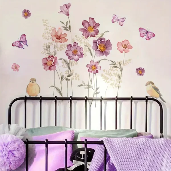 Moderne Blumen Wandaufkleber mit Schmetterling- und Vogel-Muster - Selbstklebende Dekor für Schlafzimmer, Wohnzimmer und Flur - Image 4