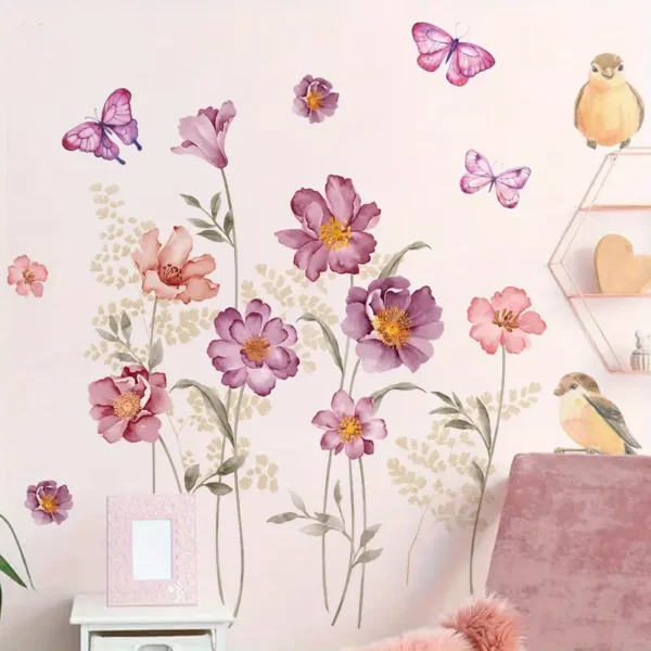 Moderne Blumen Wandaufkleber mit Schmetterling- und Vogel-Muster - Selbstklebende Dekor für Schlafzimmer, Wohnzimmer und Flur - Image 7