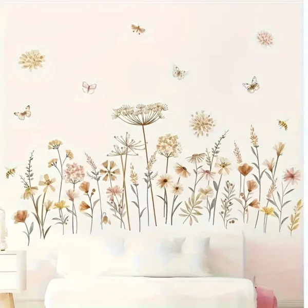1 Stück Vintage Wandsticker mit botanischem Motiv – Löwenzahnblüten, Zweige & Blätter | Selbstklebende, matte Deko | Unregelmäßiges Blumen-Design für Wohnzimmer, Schlafzimmer & Natur-inspirierte Wandgestaltung – Einfach anzubringen, ablösbar - Image 3