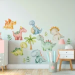 1 Dinosaurier Wandaufkleber für Schlafzimmer, Flur, Wohnzimmer & Veranda – Selbstklebende Wanddekoration für Wohnzimmer, Büro, Hintergrundwand & Heimdekoration | Glänzende Wandkunst im Dinosaurier-Thema