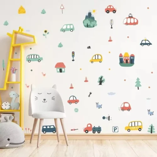 Süße Cartoon Baustellenlaster Wandaufkleber für Wohnzimmer, Babyzimmer, Kinderzimmer und Schlafzimmer Dekoration