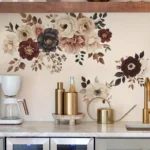 Elegantes Blumen Wandtattoo – Vinyl Wandsticker in Weiß, Beige, Rot & Schwarz für Wohnzimmer, Schlafzimmer & Flur, Selbstklebend mit Glänzender Oberfläche