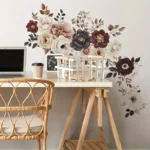 Elegantes Blumen Wandtattoo – Vinyl Wandsticker in Weiß, Beige, Rot & Schwarz für Wohnzimmer, Schlafzimmer & Flur, Selbstklebend mit Glänzender Oberfläche