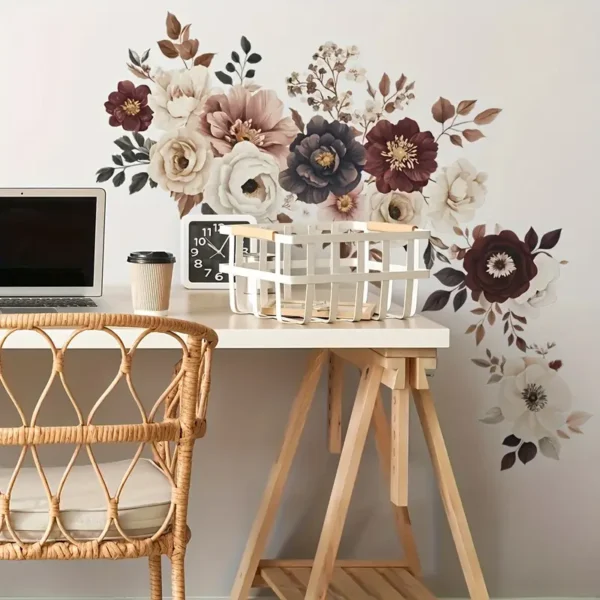 Elegantes Blumen Wandtattoo – Vinyl Wandsticker in Weiß, Beige, Rot & Schwarz für Wohnzimmer, Schlafzimmer & Flur, Selbstklebend mit Glänzender Oberfläche - Image 5