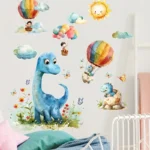Cartoon Dinosaurier Heißluftballon Wandaufkleber, Klassischer Stil, Polyvinylchlorid Material, Einmalig Verwendbar, Abnehmbar, Selbstklebend, Dekoration Für Das Schlafzimmer