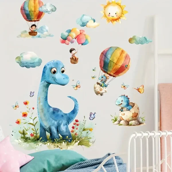 Cartoon Dinosaurier Heißluftballon Wandaufkleber, Klassischer Stil, Polyvinylchlorid Material, Einmalig Verwendbar, Abnehmbar, Selbstklebend, Dekoration Für Das Schlafzimmer - Image 3