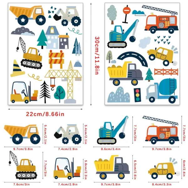 5 Blatt Baustellen-Warnfahrzeug Wandaufkleber – Große Lastwagen, Traktoren, Bagger, Dekoration für Schlafzimmer, Klassenzimmer, Kinderzimmer, Geburtstagsgeschenk, Spielzimmer - Image 2