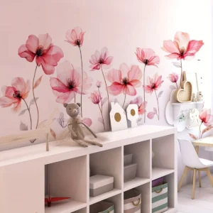 Moderne Wandsticker mit großem, lebendigem Blumenmotiv in Pink – Leicht anzubringen, ideal für Schlafzimmer, Wohnzimmer, Sofa oder Eingangsbereich | Zeitgemäße Dekoration für Zuhause | Blickfang für Flur & Wohnräume – Einfache Anwendung
