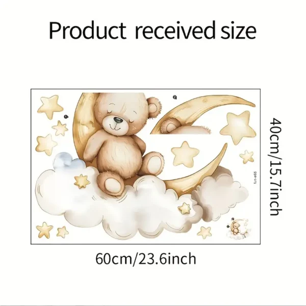 1 Stück 'Good Night' Teddy Bär & Halbmond Wandaufkleber - Verspieltes Wolken & Stern Design, Modisches Tierdruck Wandbild für Schlafzimmer Dekoration, Bär Dekoration für Zuhause - Image 3