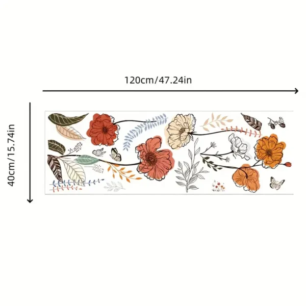 Boho Wandsticker mit Blumen & Schmetterlingen – Selbstklebend & ablösbar | Matte in Orange, Rot, Weiß & Grün auf Schwarz | Unregelmäßige Blüten- & Blättermuster für Wohnzimmer, Schlafzimmer & Boho-Dekor – Florale Wanddekoration - Image 3