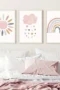 Set mit 3 Niedlichen Sonne Wolke Regenbogen Pink Wandkunst Leinwanddrucks, Boho Wolken Herz Regen Poster Drucke, Ideales Geschenk für Wohnzimmer, Schlafzimmer, Klassenzimmer