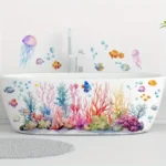 Selbstklebende Badewannen-Applikationen – Unterwasserwelt Design mit Korallen, Quallen und Muscheln, Lebendige Plastik Wand- und Badewannenaufkleber für moderne Badezimmerdekoration
