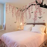 4 Stück kreative Wandsticker im chinesischen Stil – Kirschblüte, Zweige & Vögel | Selbstklebende Wandaufkleber für Wohnzimmer, Schlafzimmer, Flur & Hintergrundwände – Dekorative Aufkleber