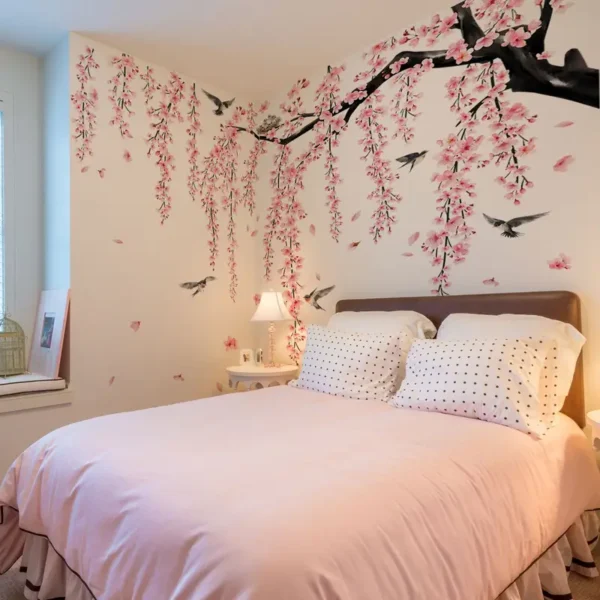 4 Stück kreative Wandsticker im chinesischen Stil – Kirschblüte, Zweige & Vögel | Selbstklebende Wandaufkleber für Wohnzimmer, Schlafzimmer, Flur & Hintergrundwände – Dekorative Aufkleber - Image 2
