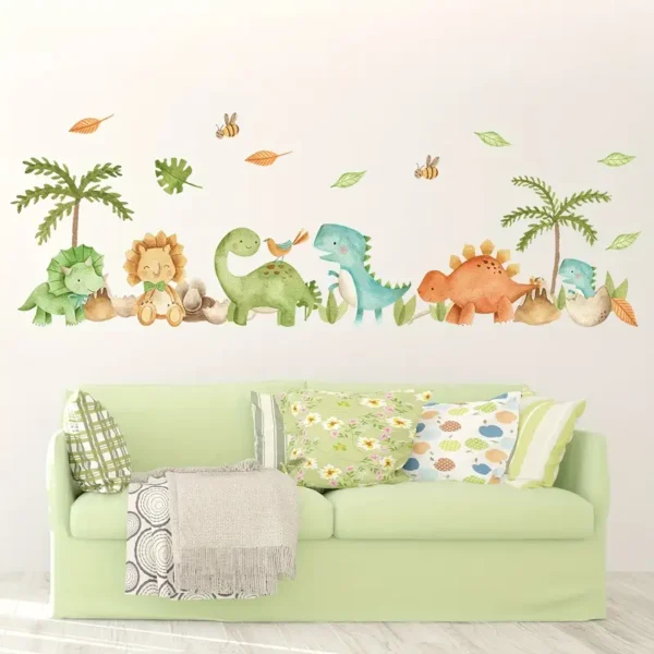 2 Stück BRUP Dinosaurier & Üppige Blätter Wandaufkleber – Bunte, Selbstklebende & Abnehmbare PVC Aufkleber für Schlafzimmer, Wohnzimmer, Eingangsbereich – Klassisches Tiermotiv für die Heimdekoration, Raumakzentstücke - Image 5