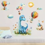 Cartoon Dinosaurier Heißluftballon Wandaufkleber, Klassischer Stil, Polyvinylchlorid Material, Einmalig Verwendbar, Abnehmbar, Selbstklebend, Dekoration Für Das Schlafzimmer