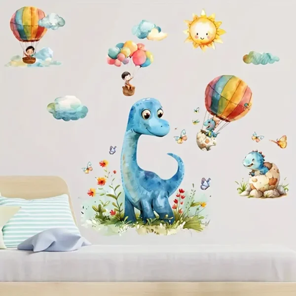 Cartoon Dinosaurier Heißluftballon Wandaufkleber, Klassischer Stil, Polyvinylchlorid Material, Einmalig Verwendbar, Abnehmbar, Selbstklebend, Dekoration Für Das Schlafzimmer - Image 4